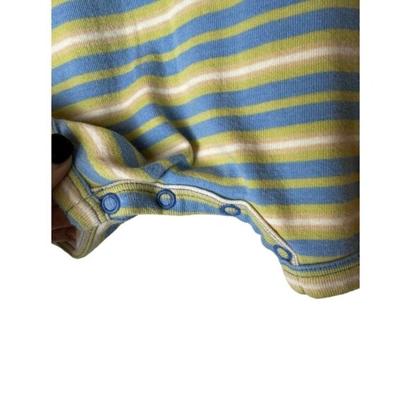 Pepper Toes Layette Blue And‎ Green Striped Collared Polo Short Romper Size 3M - Picture 6 of 10